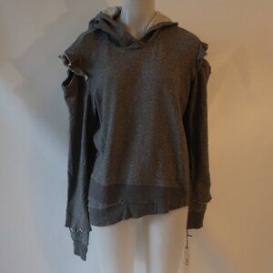 NWT Womens Wilt Gray Ruffled Cold Shoulder Raw Hem Sweatshirt Hoodie M *